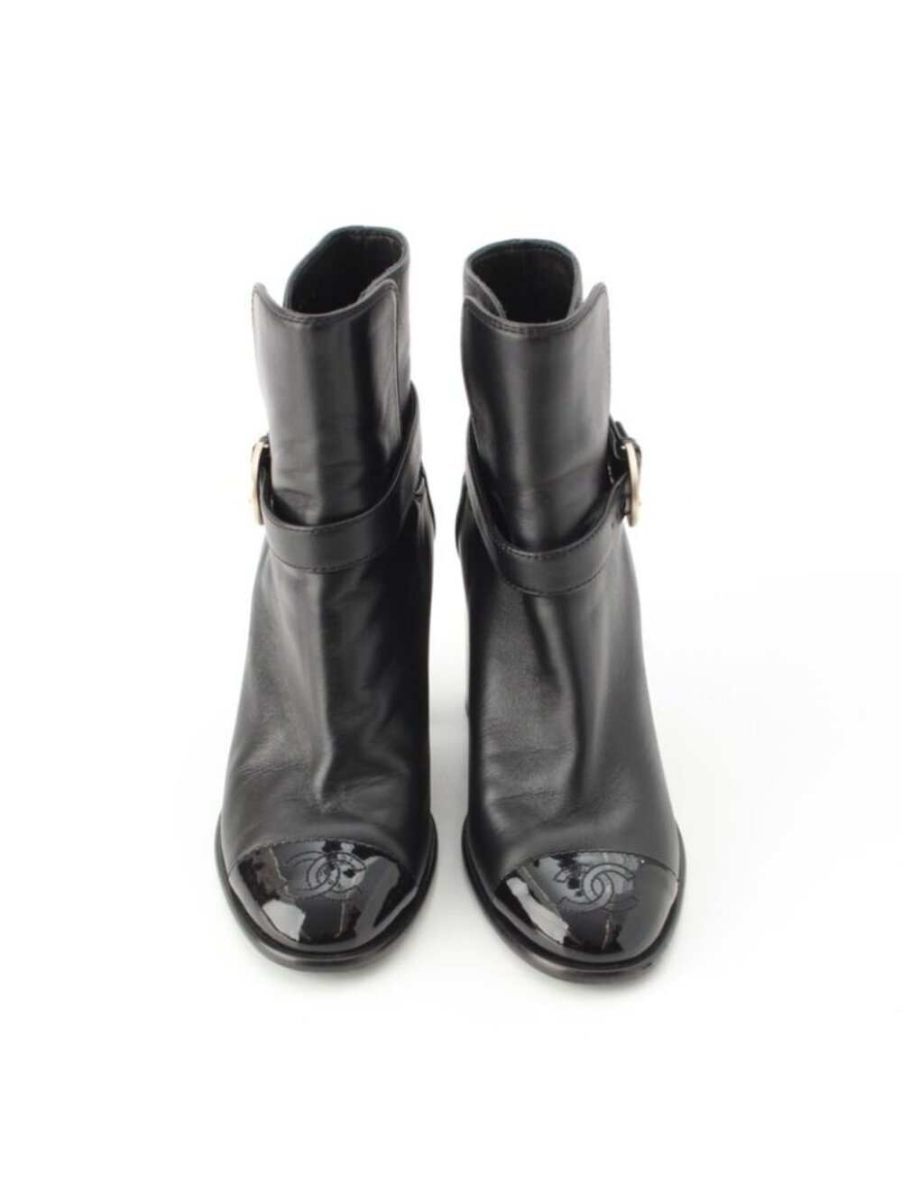 Chanel Leather CC Logo Belted Boots Black 35 2 1 - Picture 2 of 10